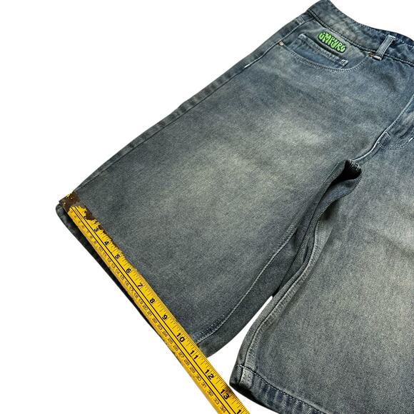 Y2K Empyre Sydney Petrol Wash Loose Fit Denim Shorts Women Sz 12 baggy loose - Picture 8 of 13